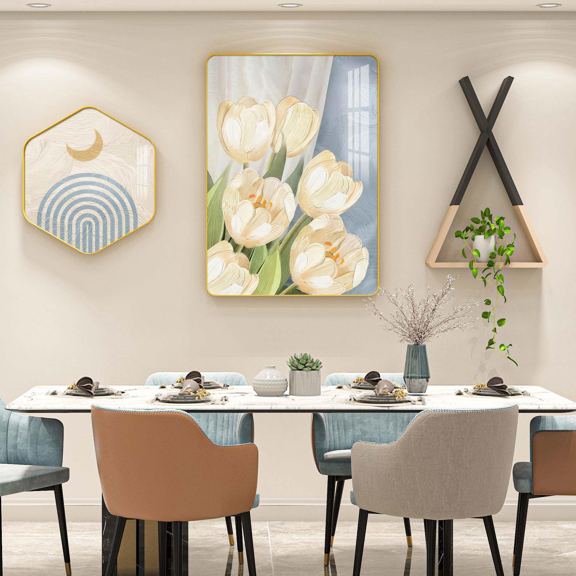 创意六饰边晶瓷实木RHO置装物架现代简照约餐厅背景相框片墙组合