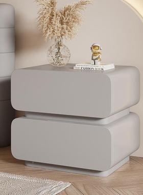 实奶油风木约简床头柜意式极卧室收纳柜简现代45345整装落地床边