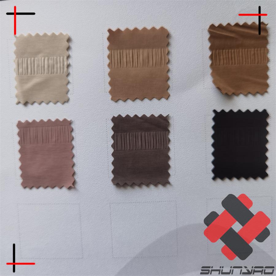 直舜尧机织DL1558双层直绒冲通道布纬弹纶涤防绒绉感横条接冲绒面