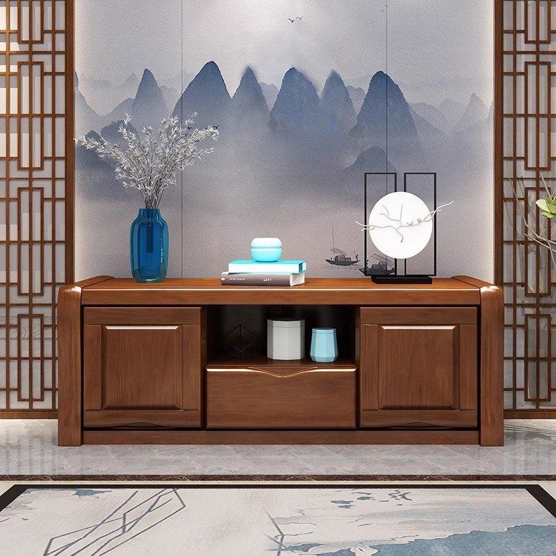 古典中式实木电视柜高低矮柜组合柜客厅木质地柜轻奢小户型视听柜