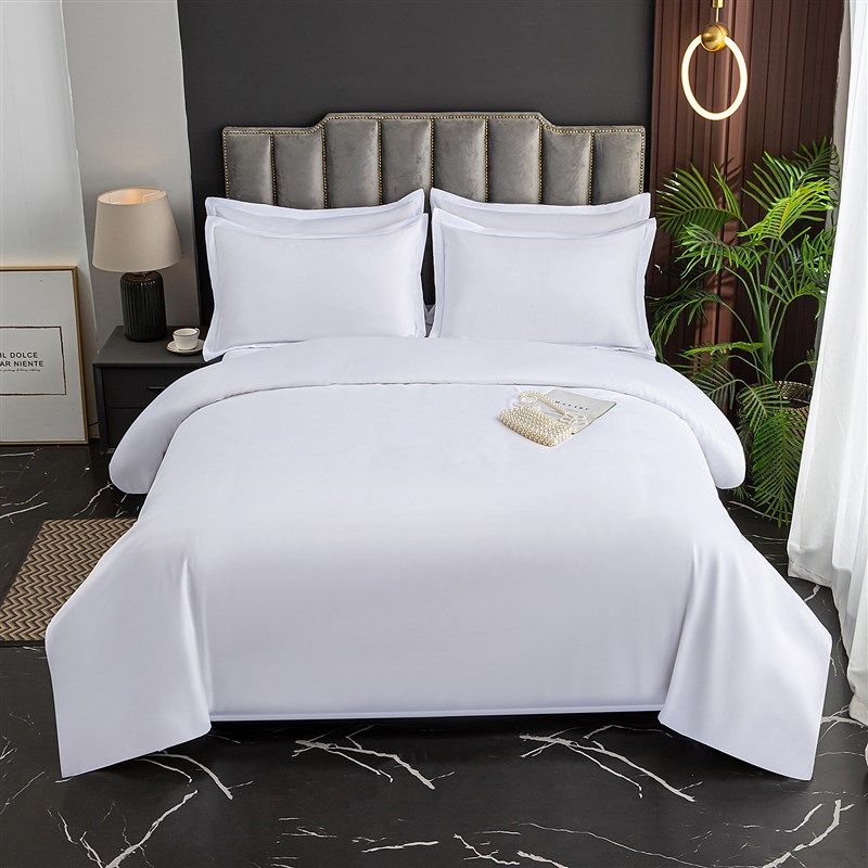 酒店布草四件套宾馆床上用品五星级民宿四件套缎织带被套床单纯白