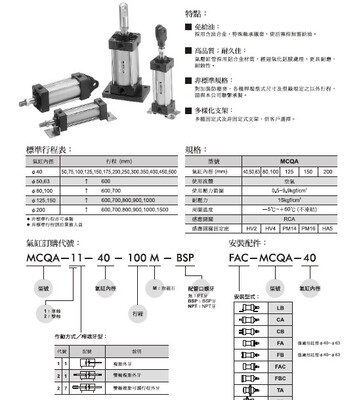 台湾金器MINDMAN标准气缸 MCQA-11-40-100 .