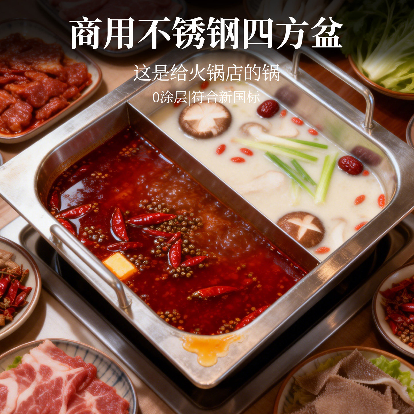 商用不锈钢四方盆火锅锅具加深火火锅