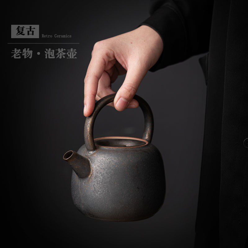 中式复古大茶壶陶瓷家用带过滤单壶仿古做旧提梁壶功夫茶具泡茶壶