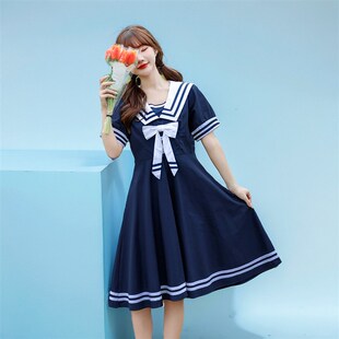 水手服连衣裙夏季新款收腰公主裙少女大童裙子初中高中学生长裙