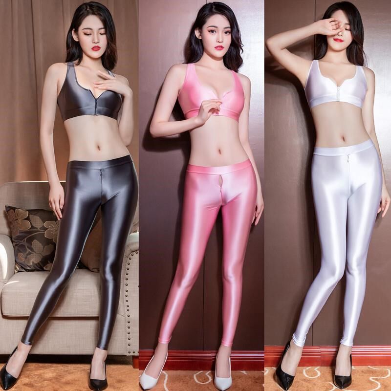 低腰打底裤紧身拉链裤亮光瑜伽裤子鲍鱼九分裤健美连脚裤心机女薄