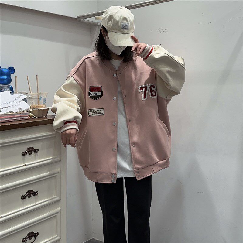 大9 棒球服女外套春秋新款开衫2025韩版宽松大码刺绣百搭休闲夹克
