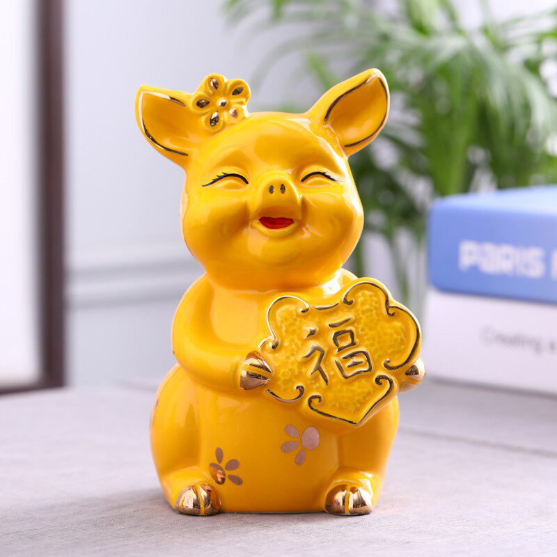 可爱福财存钱小猪现代陶瓷工艺摆件家居J房间装饰品储蓄罐结婚礼