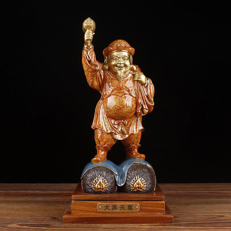 纯铜大黑天财神i摆件大号家居客厅招手财神大黑天财神本命佛摆设