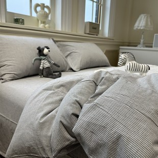 被套单件日式 简约灰色条纹全棉单双人被子罩宿舍学Q生180x220m
