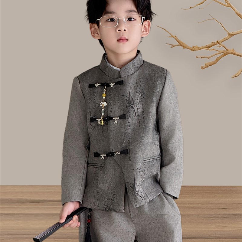 男童新中式唐装2025春秋新款国风汉服儿童宝宝周岁主持人演出服装