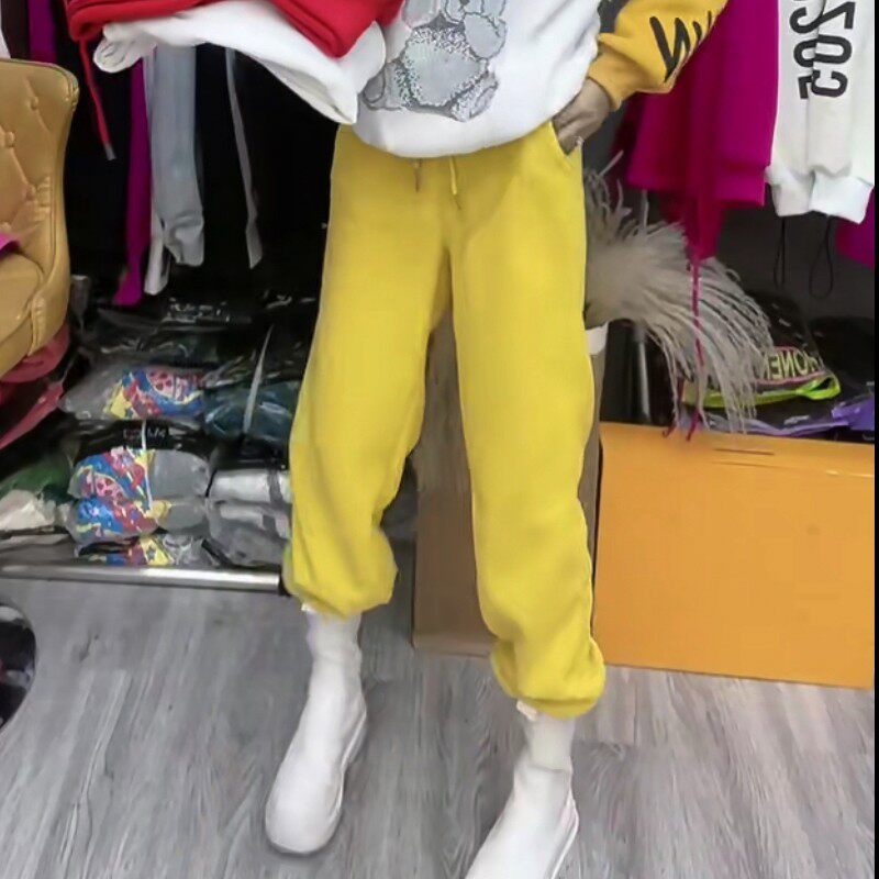 彩色运动裤女秋冬季宽松束脚显瘦百搭哈伦裤小个子休闲加绒卫裤子