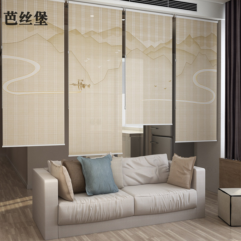 软隔断卷帘窗帘办公室半透明挂画屏风帘装饰N卧室客厅餐厅亚麻电