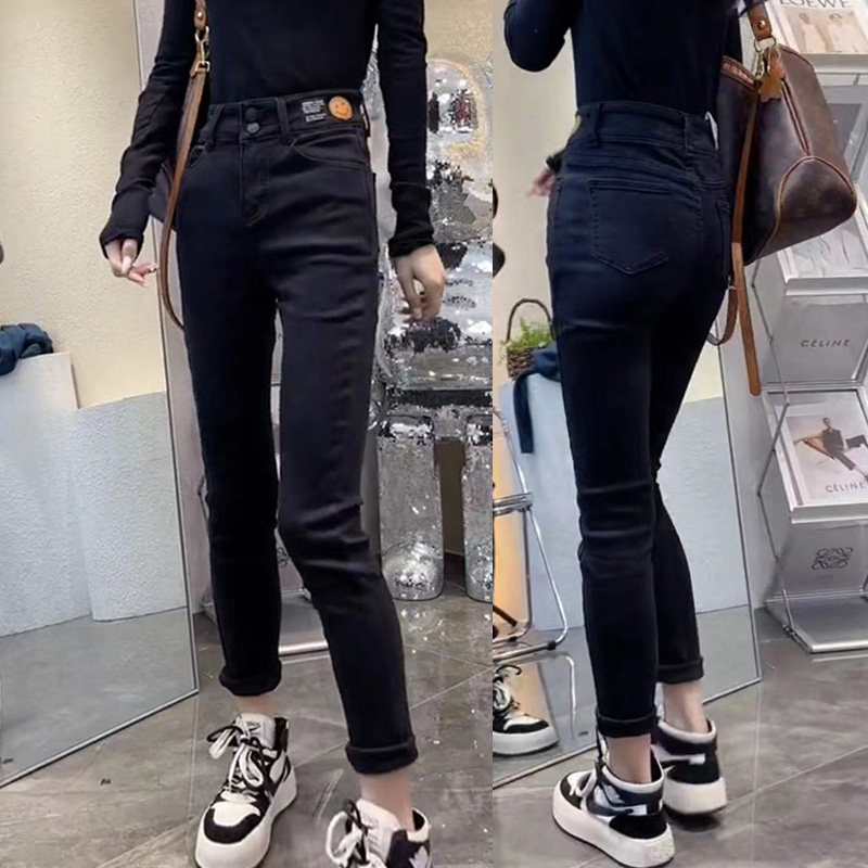 女装2021新款冬装大码高腰弹力小脚加绒牛仔裤女胖妹妹裤子女显瘦