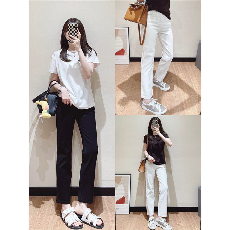 25春夏 窄版小直筒修身显瘦高腰牛仔裤九分烟管裤