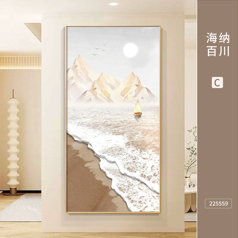 入户玄关装饰画现代简约海u景客厅壁画肌理高级感进门走廊过道挂