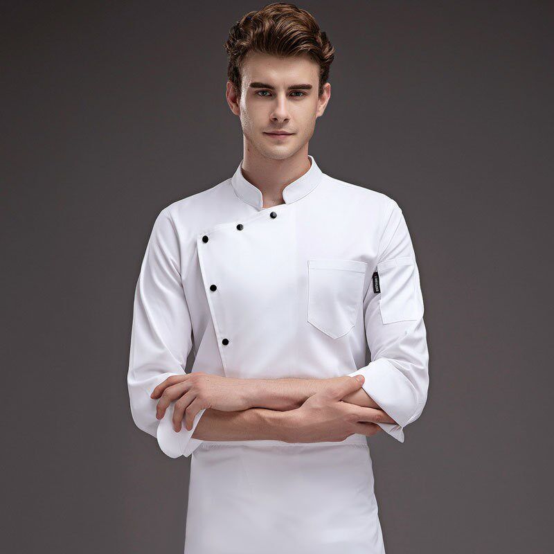 厨师工作服男长袖秋冬装高弹免烫牛仔酒店料理O寿司西餐厅大厨工