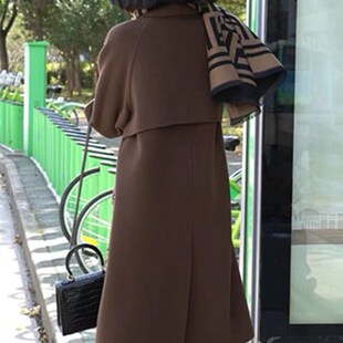 徐大可家2021秋冬款单排扣大兜口袋中长款韩版外套双面零羊绒大衣