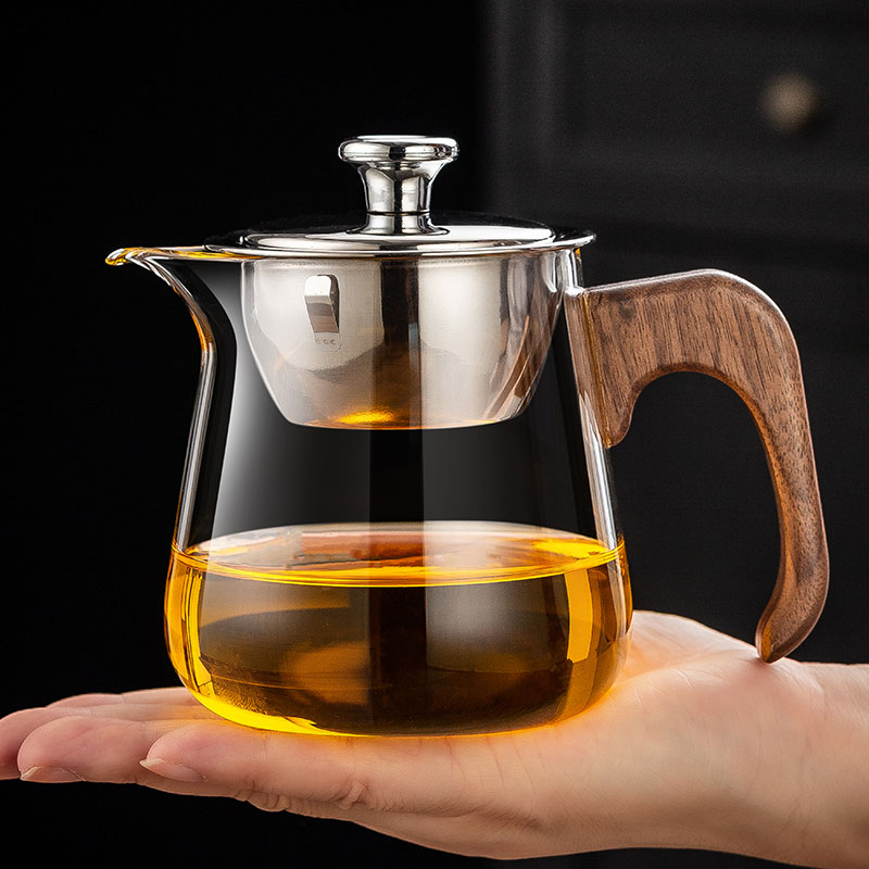 高硼硅玻璃木柄茶水分离公道杯