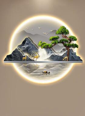 式入新户玄关装饰画流水生迎财山中水画带灯HS-06280走廊过道挂画