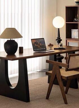 实木YHS餐胡桃色客厅大桌书长木桌工作台大板餐书桌一体会议办公