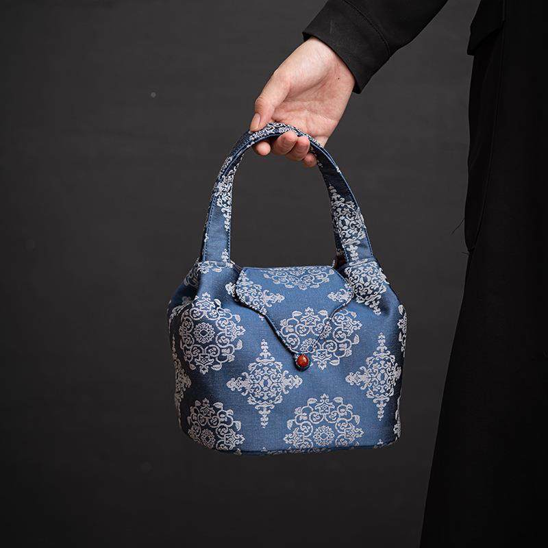 织锦团花纹户茶事包茶收纳具包袋dat951便携工旅行外喝茶茶器复古