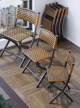 阳台叠椅家用懒人休闲藤编靠小椅组子单人户背外JVW马扎折凳子桌