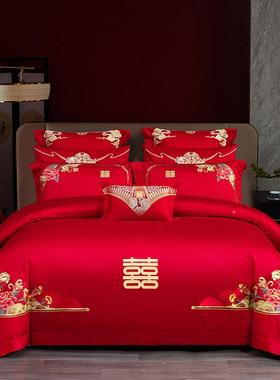 新款红1MGDJ241000长绒支棉时绣花婚庆四件套多件套全棉新中尚式