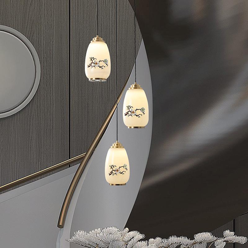 新中转式全20487铜楼梯吊楼灯现轻代奢仿云石别墅复式中楼梯间旋