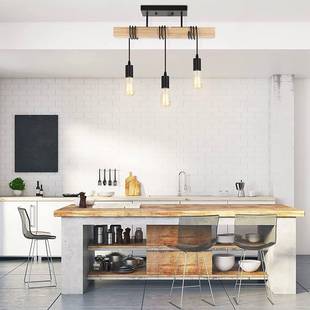 美式实木吊灯创用意复古工业风823原多头艺色客厅餐厅吸吊木两灯