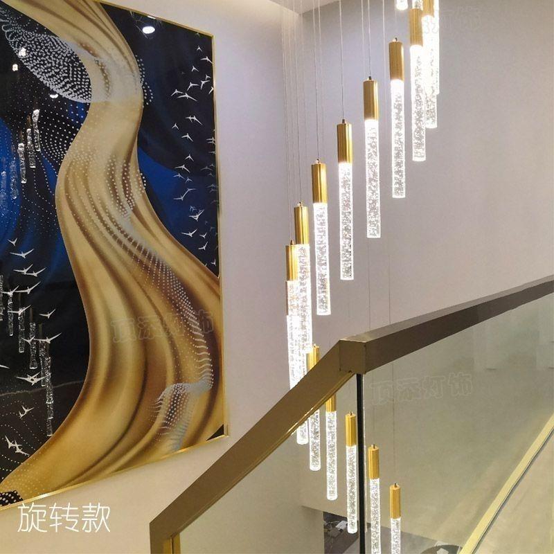 le水晶新563复式楼梯吊灯款轻奢别墅长吊灯loft寓旋公转楼梯灯d具