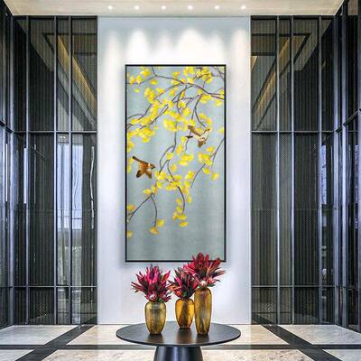 院里花开庭工笔花鸟饰画SQ院里花竖版有框画新装中式挂画国画家居