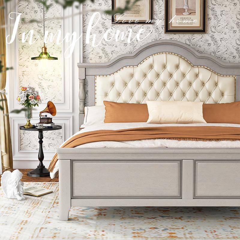 美式M9128软轻奢实木床代简约主卧床双人床法大式婚卧室床软包公