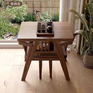 全实木桌小茶伸缩餐桌阳台桌椅可折叠家台用喝茶TNF小户型书桌阳