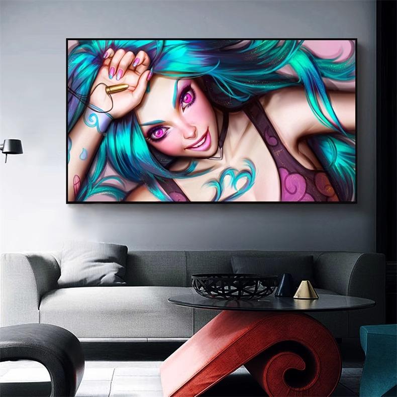 英雄联盟金克斯装饰画LOL双竞城之战金克壁HHW丝吧电房装饰网卧室