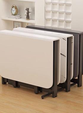 折叠LSI能桌子实木超薄家小户缩型免安装简易饭桌用可伸移动多功