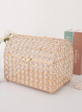 婚庆五金铁艺布百宝箱电镀金色水晶居箱饰OOA品礼金家签到台置道