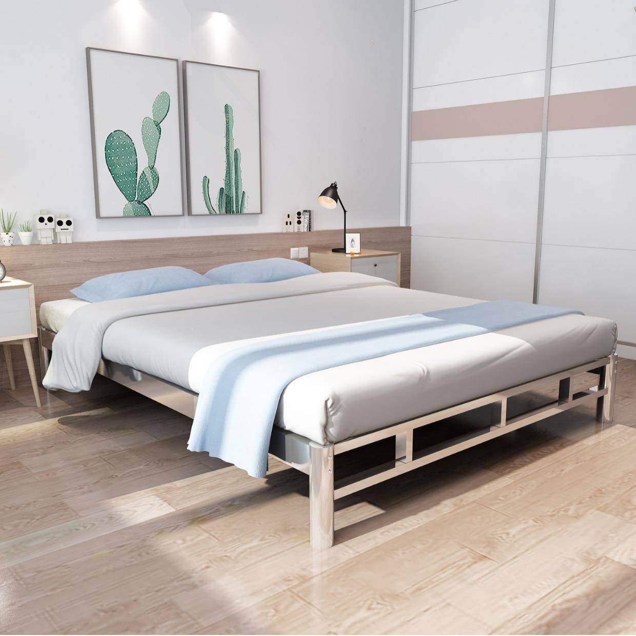 厚不锈钢床1米单人1.25加m1..8米双人简014约现代出租房钢艺公寓