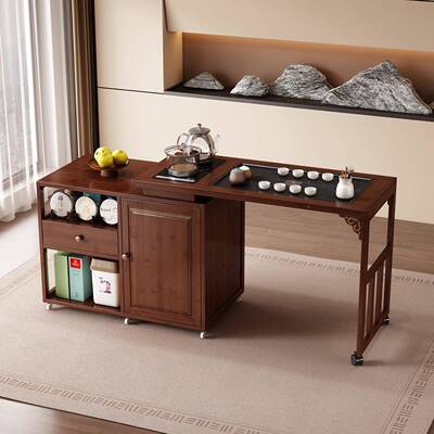 旋阳台茶桌家用发边茶几可移动小型茶台XAD竹木转喝茶桌椅组沙合