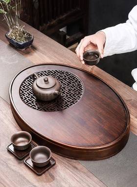 ?022Fh($%pd$5新款茶盘茶家用小型台竹茶托沥储水茶具圆形办公室
