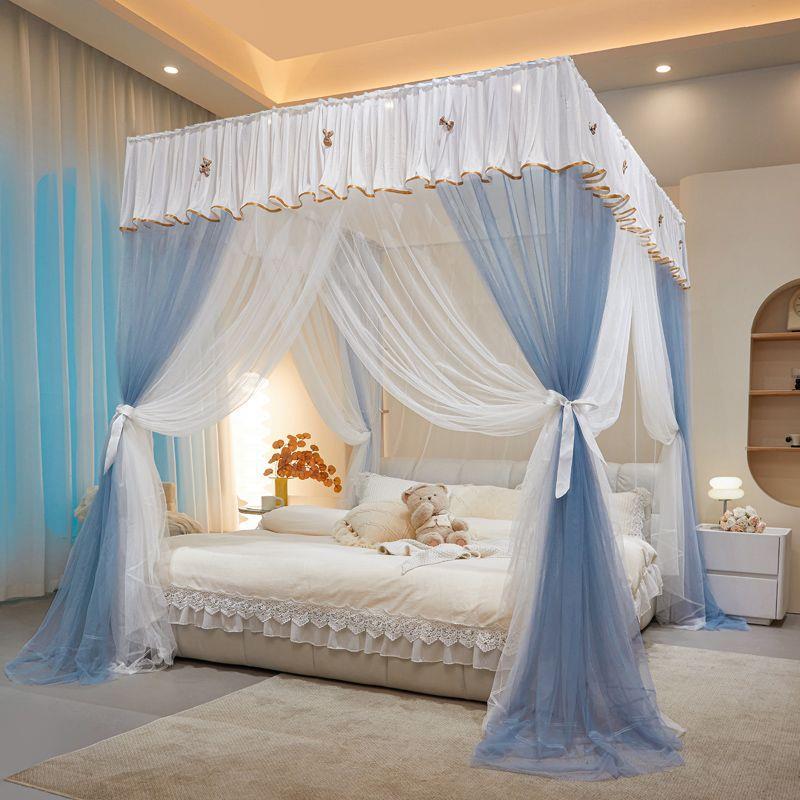 一新款家用卧室宫KVI廷蚊帐花体式密公主风边床幔加加厚落地开门