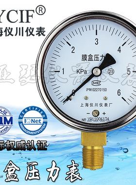 YE-100膜盒压力表 0-10kpa 天然气微压表 千帕表 16 25kpa YE-150