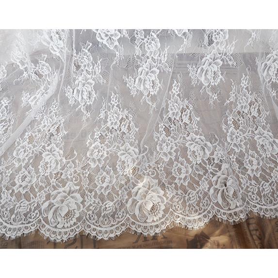 白色睫毛蕾丝面料 服装裙子窗帘背景面料 精美荷花女装布料 辅料