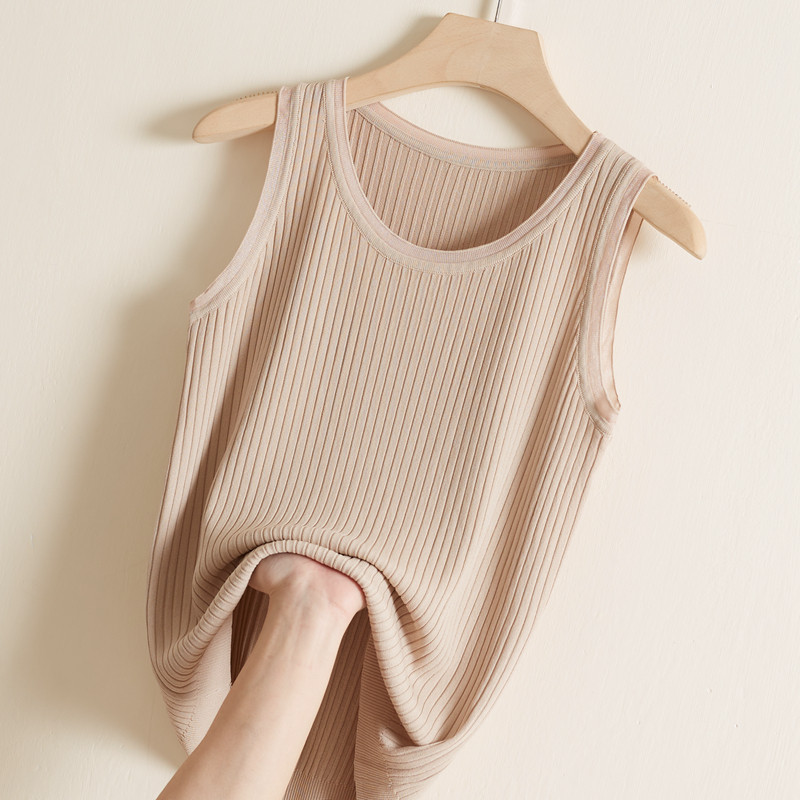 圆领针织吊带背心女2023夏季新款冰丝大码外穿上衣纯色内搭背心薄