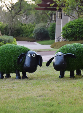 户外卡通动物g摆件草皮羊玻璃钢雕塑花园庭院商场景观植绒装饰布
