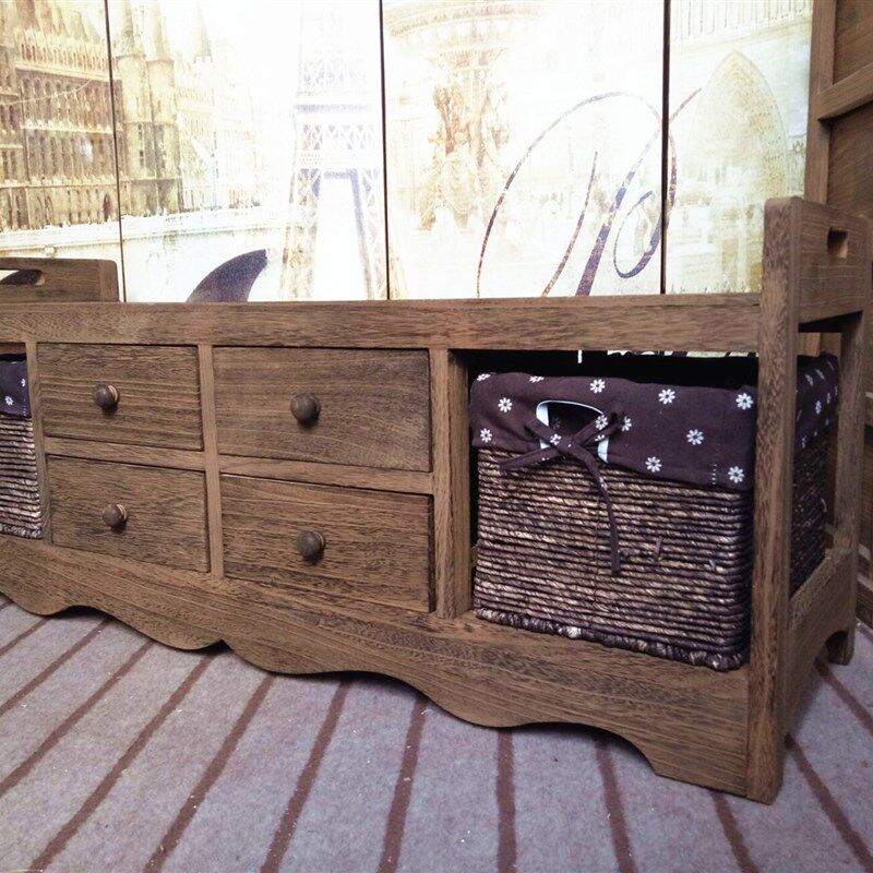 田园收纳沙发凳储物凳q换鞋凳加长坐凳门口坐凳整装卧室实木凳子