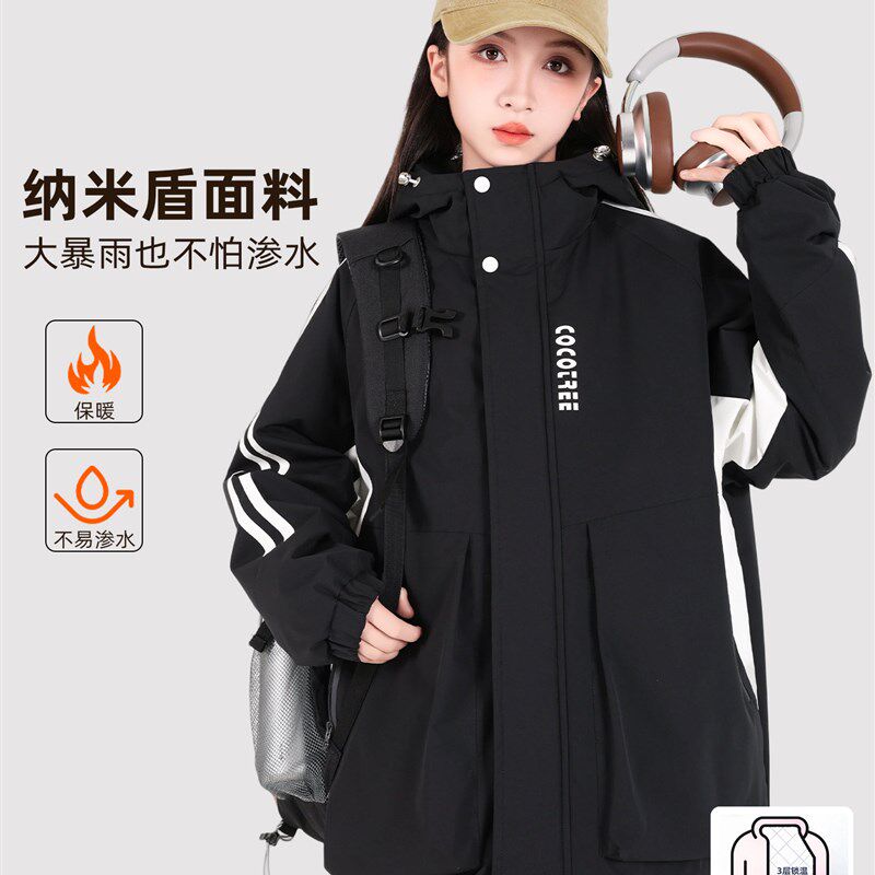 女大童夹棉加厚外套2025新款洋气时髦冬装女初中生冲锋衣女童秋冬
