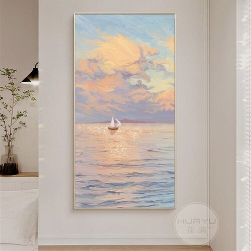 海景日出奶油风玄关装饰画抽象现代简约壁L画入户走廊过道风景挂