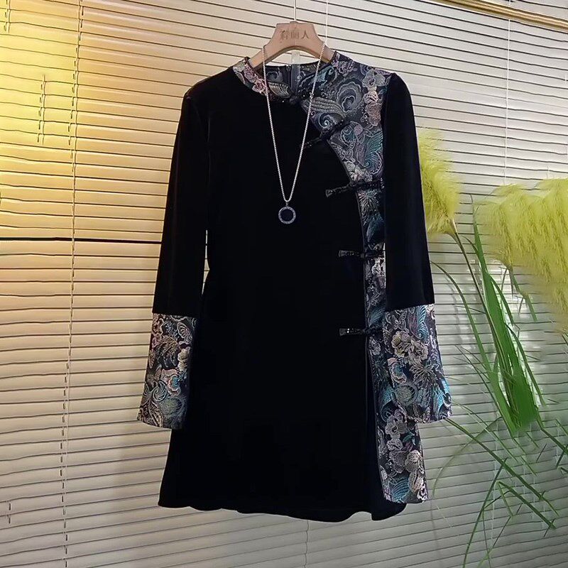 胖mm大码女装2023秋冬新款洋气国风复古上衣宽松显瘦改良风旗袍衫