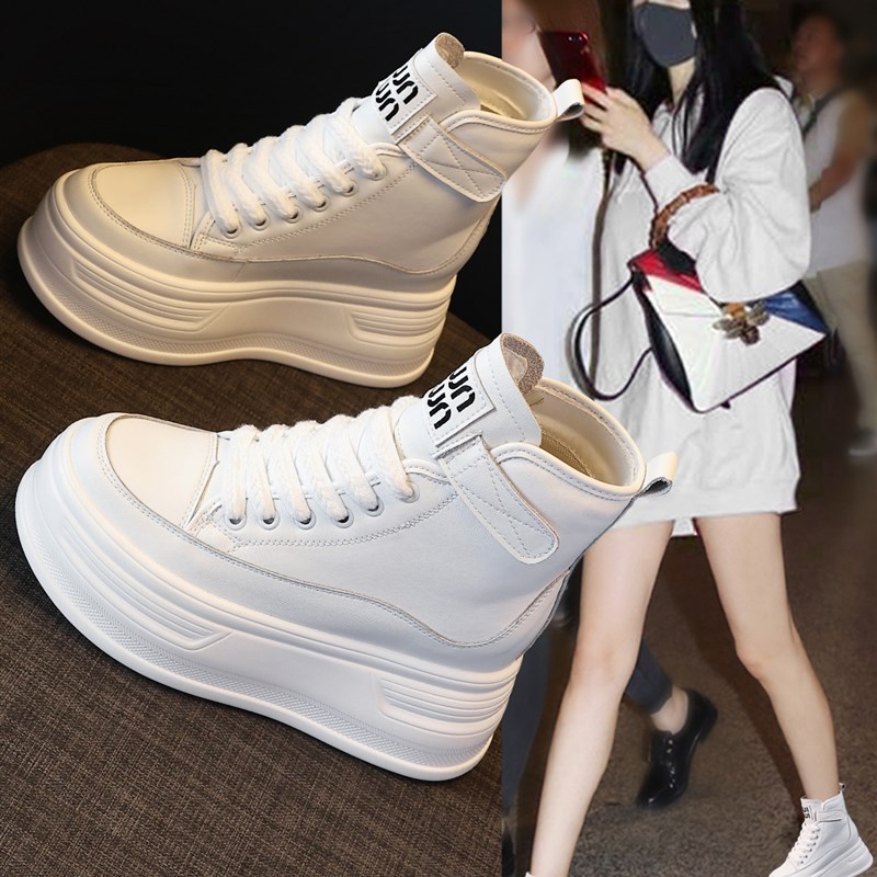 真皮高帮小白鞋女2025新款秋冬加绒保暖棉鞋厚底内增高运动休闲鞋